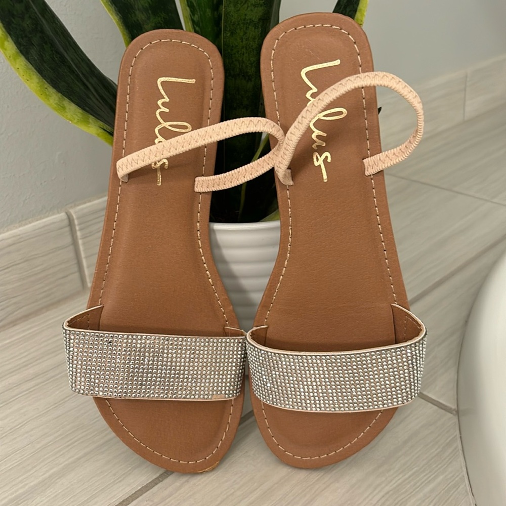 Lulus shimmer studded flat sandals size 7